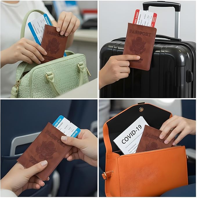 2pcs Passport Case, Passport Cover Holder for Travel, Waterproof PU Leather Ultra Slim Protector Lightweight Wallet Case Travel Essentials with Card Cover Slot Card Holders for Men & Women