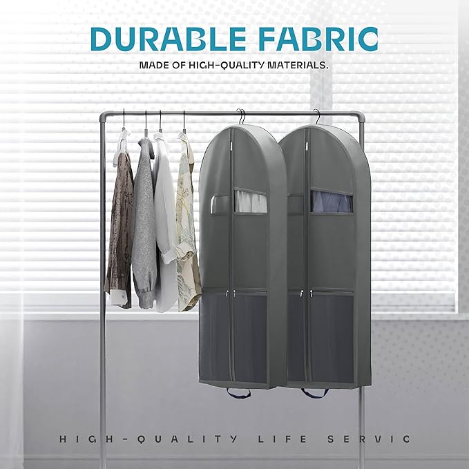 Lazebox 43" Travel Garment Bag with Accessories Zipper Pocket, Heavy Duty Suit Bag for Suits, Tuxedos, Dresses, Coats, Grey, 1 pack