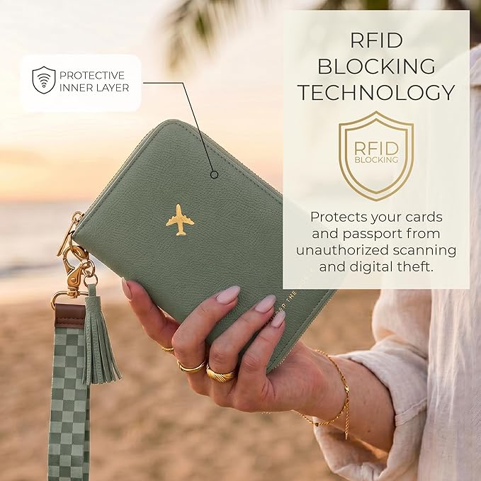 Beautiful Passport Holder for Travel with Wristlet Strap - All-in-One Wallet for Women with Card Slots and Tassel Keychain - Perfect RFID Blocking Case to Keep Your Travel Documents Organized & Safe