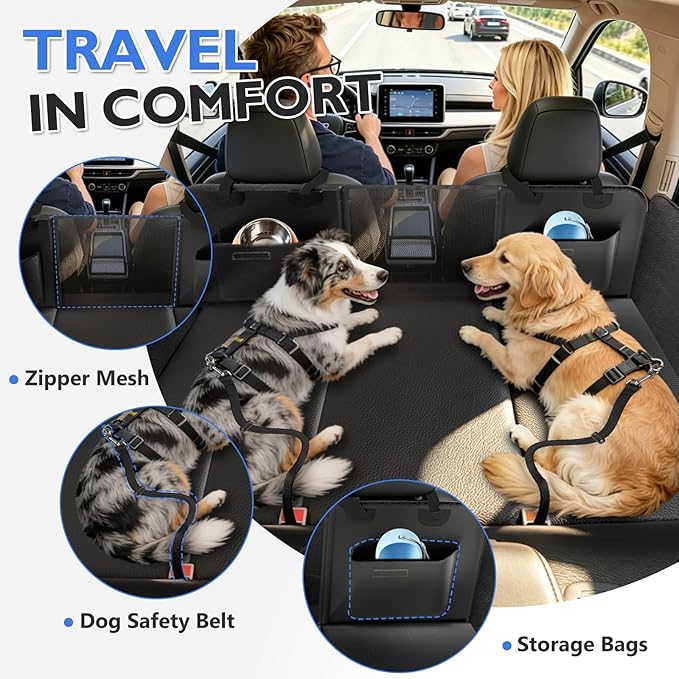 Back Seat Extender for Dogs - Hard Bottom Dog Car Seat Cover for Back Seat, Waterproof Backseat Pet Travel Cover, Anti Scratch Dog Hammock for Car SUV Sedan, Black