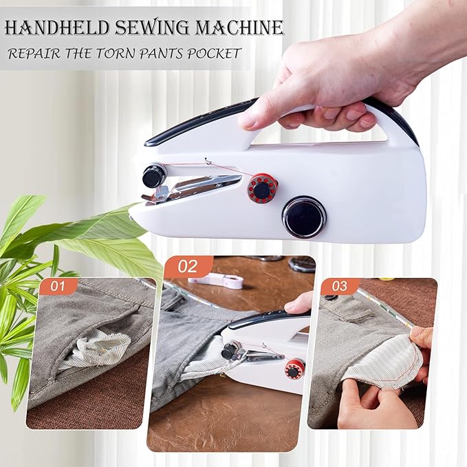 Handheld Sewing Machine Heavy Duty, with Blue Leather Storage Case and 110-Piece Sewing Kit, Mini Portable, Ideal for Adults & Beginners, Complete Set of Quick Home Clothing Repair Tools, Good Gift