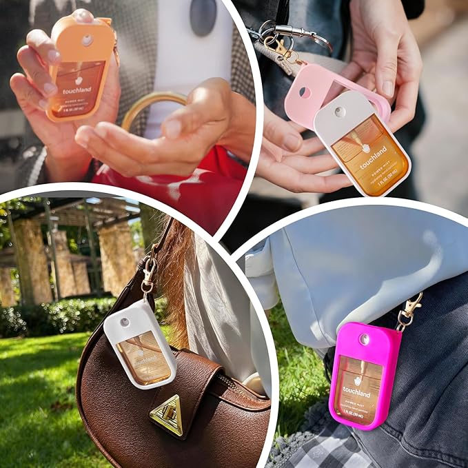 Hand Sanitizer Spray Case Compatible with Touchland, Silicone Hand Sanitizer Case Holder with Keychain for Power Mist and Glow Mist 1 fl oz,(Black)