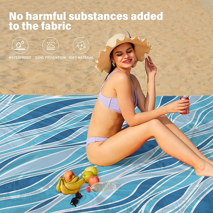 Famstar Beach Blanket Oversized Extra Large 78"X81"/10'X9',Waterproof Sandproof Beach Blanket 2-8 Adults Lightweight Durable for Travel Camping Hiking Picnic