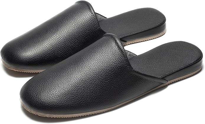 Men's Leather Slippers Top Grain Leather Slippers for Men and Women Scuff Slipper with Memory Foam Minimalist Mules House Slip-on Shoes for Office Home Bedroom Living Room Guests Visitor