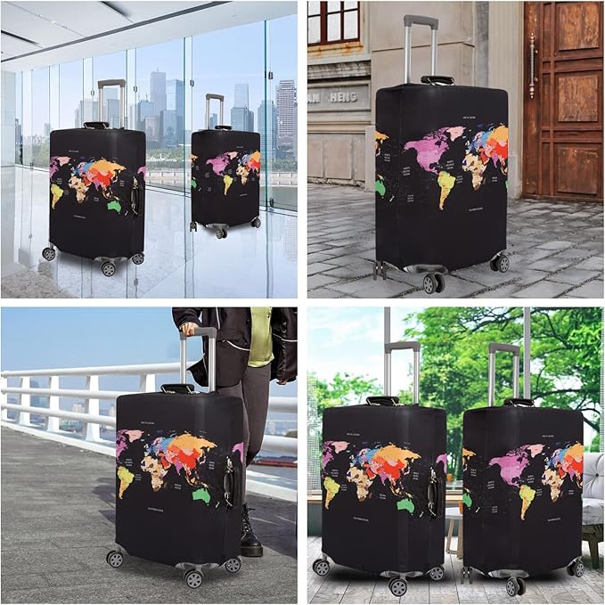 MosaiRudo Thicker Luggage Cover Elastic Suitcase Cover Protector Fits 18-32 Inch Suitcase Travel Accessories (World Map, 26inch)