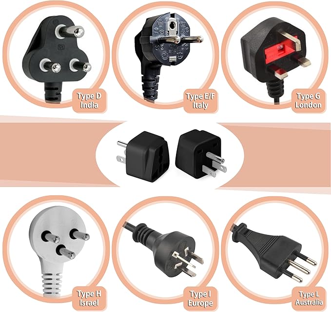 Bates- Universal Travel Plug Adapter, 2 Pack, Converts EU/UK/AU/Asia Plugs to USA Outlet, Europe to US Plug Adapter, UK to US Outlet, Compact Design for Home, Office