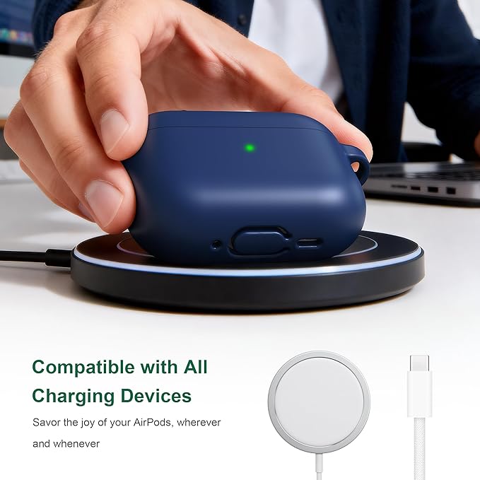 R-fun for AirPods Pro 3 Case (2025), Soft Silicone Protective Case Cover Compatible with Apple AirPods Pro 3rd Generation (USB-C Cable) for Women Men with Cleaning Kit and Keychain, Midnight Blue