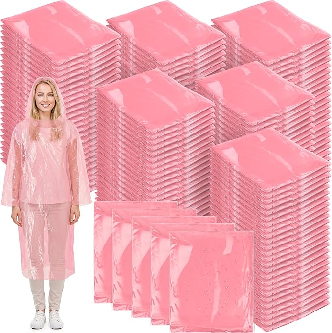 Handepo 150 Pack of Adult Rain Ponchos with Hood, Disposable Rain Ponchos, Plastic Raincoat Poncho for Adult Homeless