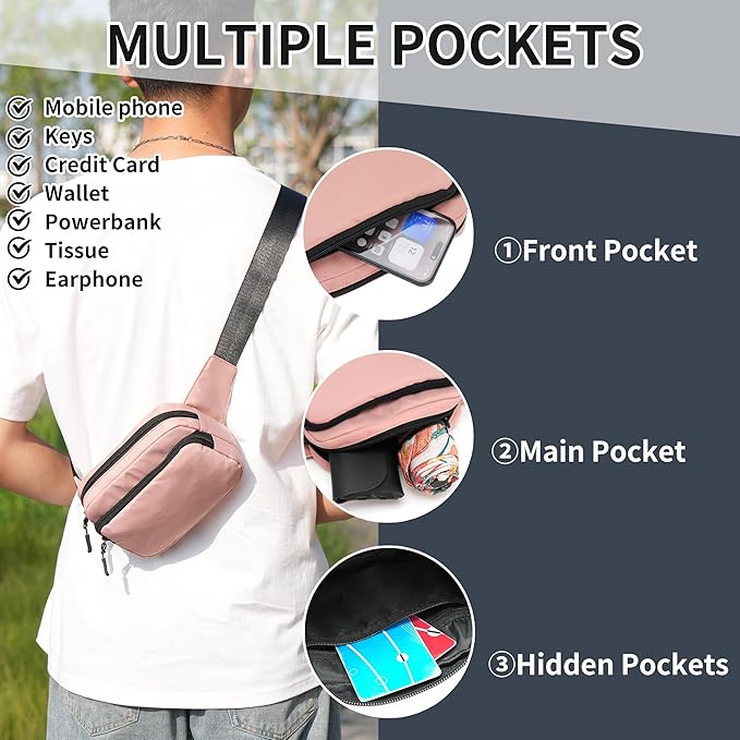 Fanny Pack Nylon Mini Belt Bag Everywhere Belt Bag for Women Water Repellent Waist Packs Crossbody Bags with Adjustable Strap