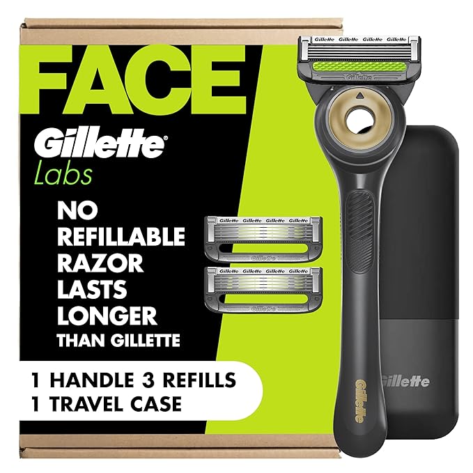 GilletteLabs With Exfoliating Bar Shaving Razor For Men, 1 Handle, 3 Blade Refills, Includes Travel Case for Convenient Storage On The Go