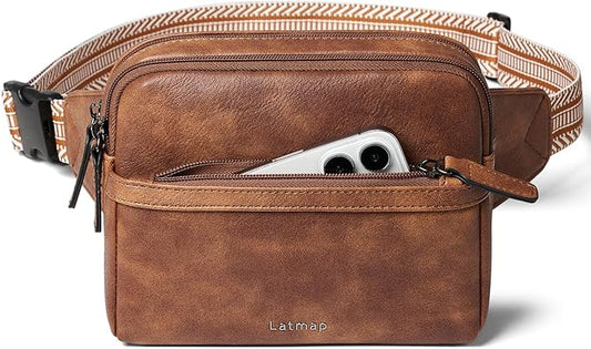 LATMAP 3L Fanny Packs Belt Bag for Women Small Everywhere Crossbody Bag Waist Packs Faux Leather Sling Chest Travel Purse