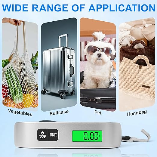 Luggage Scale, 110lb Portable Luggage Weight Scale for Travel with Backlit LCD, 4-Unit Switching, Non-Slip, Luggage Scale for Luggage, Backpacks, Packages