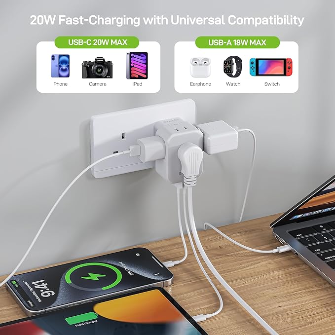 EPICKA Hybrid European Travel Plug Adapter, Foldable & Detachable Type C (EU) VisaPlug (Type G for UK)