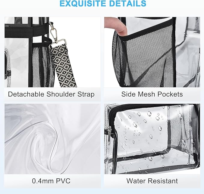 Bagenius Clear Tote Bag Stadium Approved, Game Day Satchel Bag with ‌Non-detachable Reinforced Strap for Concert, Work, Sport