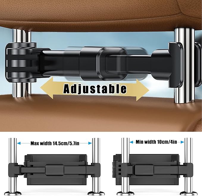 Car Tablet Holder for Backseat, for ipad Headrest Mount, Car Mount for Back Seat with 360°Rotating, [3 in 1 Extension Arm], for Most Tablets/Phones, Fit Larger Tablet(Short Side ≤10.6") - Black