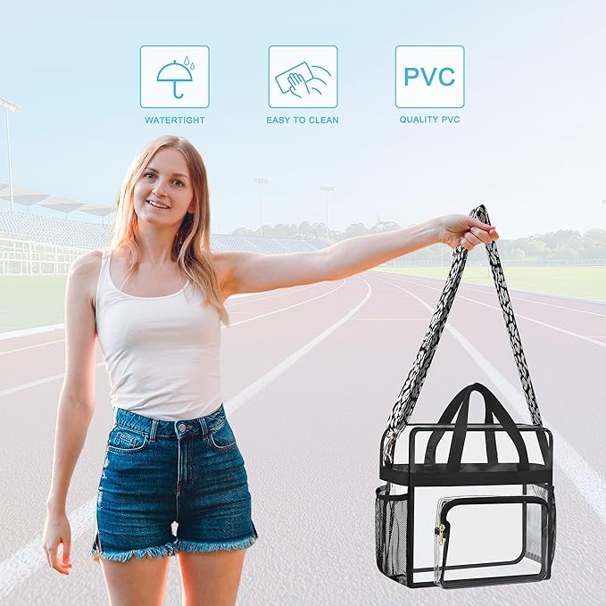 Bagenius Clear Tote Bag Stadium Approved, Game Day Satchel Bag with ‌Non-detachable Reinforced Strap for Concert, Work, Sport
