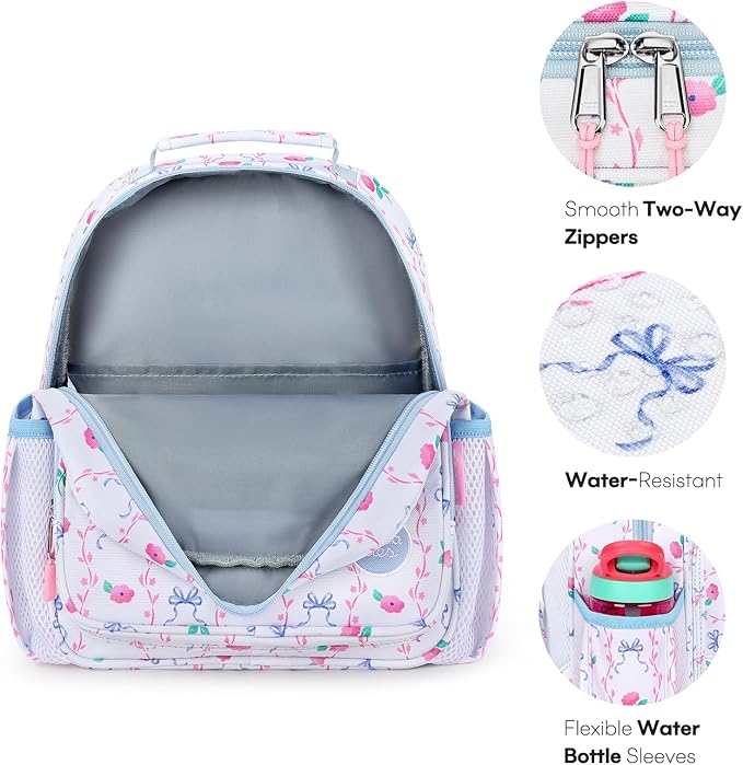 mibasies Toddler Backpack for Girls 2-4: Preschool Kindergarten Backpack - Cute Kids Backpacks for Girls - Bowknot Rose Sky Blue