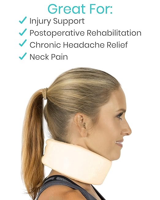 Vive Cervical Collar Neck Brace for Neck Pain and Support for Women & Men - Soft Foam Brace for Pain Relief - Comfortable Corrector Wrap for Posture, Sleeping, Radiculopathy, & Spine (Beige, 3 inch)