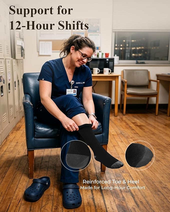 Compression Socks for Women 15-20 mmHg, Viscose from Bamboo, 3-Pair Knee High for Flying, Work & All-Day Comfort