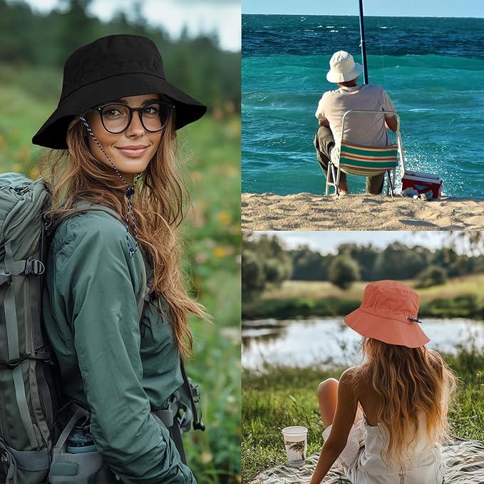 PFFY Packable Sun Bucket Hat for Men Women Outdoor UV Protection Sun Hats Waterproof Lightweight Hiking Outdoor Cap
