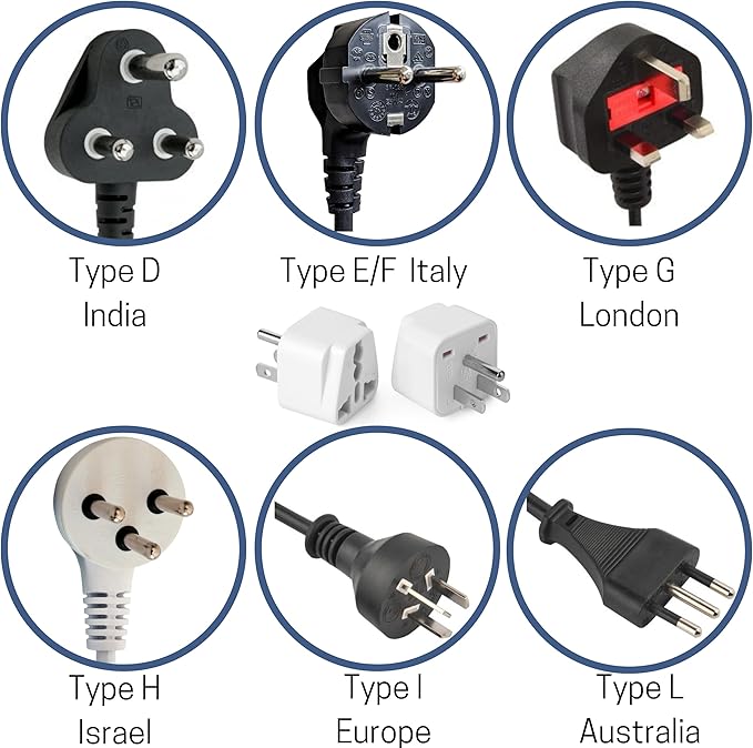 Bates- Universal Travel Plug Adapter, 4 Pack, Converts EU/UK/AU/Asia Plugs to USA Outlet, Europe to US Plug Adapter, UK to US Outlet, Compact Design for Home, Office