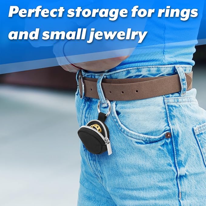 Portable Ring Organizer Case with Keychain, Traveling Ring Holder Storage Bag, Anti-Lost Keychain Container for Rings, Jewelry (2, Black)