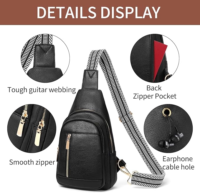 GAEKEAO Sling Bag for Women Crossbody Bags Vegan Leather Fanny Pack Chest Trendy Shoulder Bag for Travel Everyday Vacation