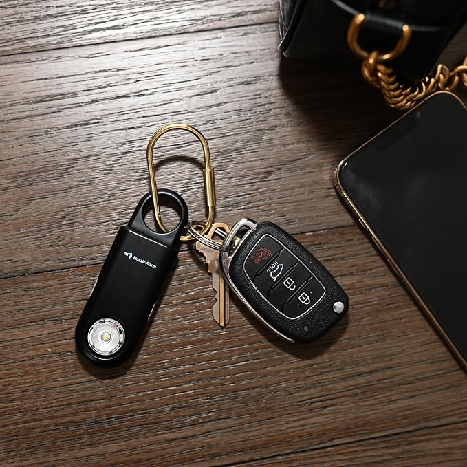 Rechargeable 135 dB Personal Alarm for Women 2-in-1 Flashlight Ultra-Bright Strobe Light. Students Kids Safety SOS Keychain Siren. Loud Emergency Hiking Bear Alerts Long Battery Life. Black