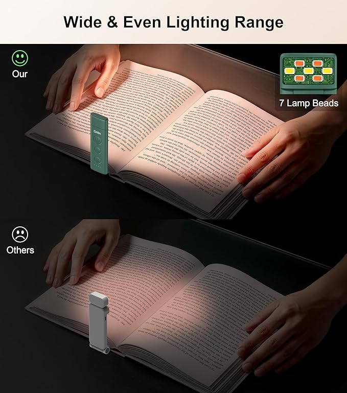 Gritin Book Light Rechargeable, Eye Caring 3-Color & 5-Brightness Clip on LED Reading Light for Books in Bed- Stepless Dimming, Long Lasting, Compact Size Flexible Book Lamp for Bookworms-Dark Green