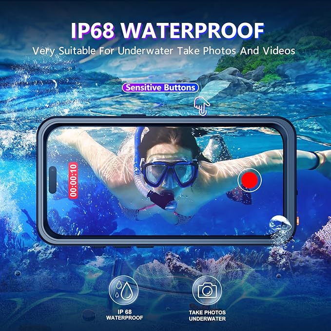 Magnetic Compatible with iPhone 17 Pro Case,Waterproof Built-in Screen & Camera Protector IP68 Underwater Full Body Military Dropproof Translucent Matte Phone Case 6.3"-Mag/Black