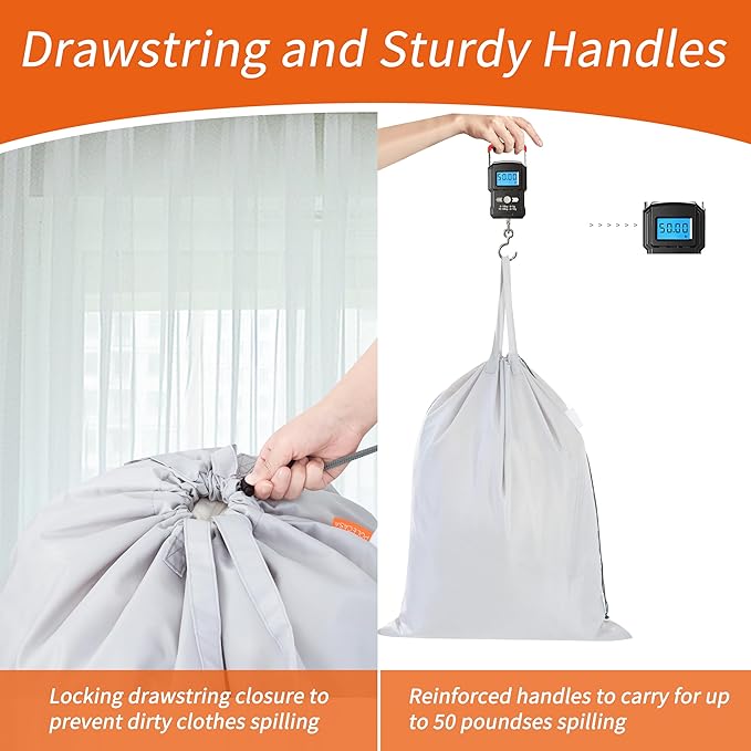 Polecasa 2 Pack Extra Heavy-Duty Laundry Bag 28x36”- Machine Washable Large Storage Bag with Reinforced Handles & Drawstring Closure & ID Tag for College Dorm Travel -Silver