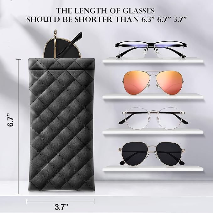Squeeze Top Sunglass Pouch - Portable Sunglass Organizer Pouch Bags Soft PU Leather Glasses 2 Pack