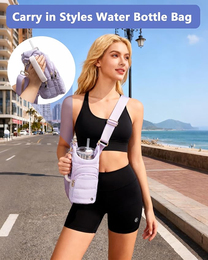 Water Bottle Holder with Strap for 30/32 oz, Crossbody Water Bottle Carrier Bag with RFID Blocking Phone Pocket