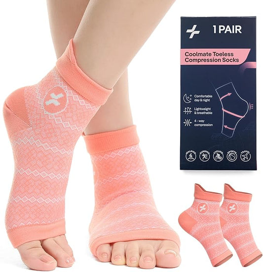 COOLMATE Ankle Support Light Compression Socks for Women and Men, Toeless Arch Support Sleeve for Running, Walking, Workout