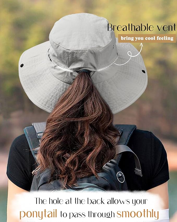 FURTALK Sun Hats for Women Ponytail UPF 80+ Beach Summer Hat Wide Brim Packable Cowboy Hat