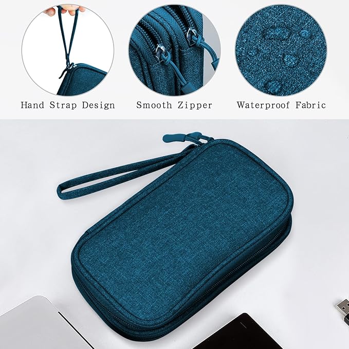 Skycase Electronic Organizer Travel Case - Waterproof Travel Cord Pouches for Organization, Cable Organizer, All-in-One Double Layers Storage Bag for Accessories, Charger, Cable, Green - Medium