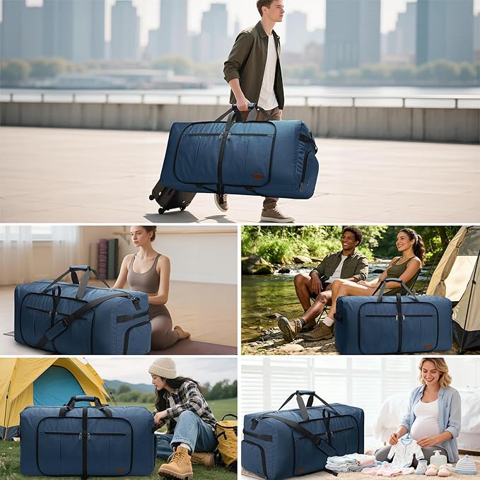 120L Foldable Waterproof Travel Duffel Bag for Men and Women with Shoe Compartment (Dark Blue, EXTRA LARGE, 120L)