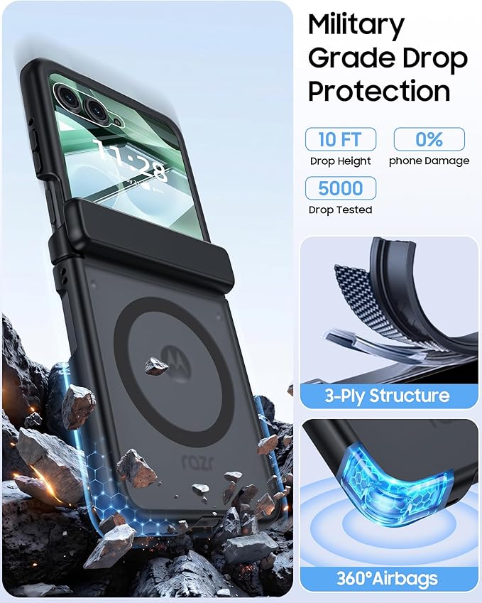 Magnetic for Motorola Razr 2026 Case with Hinge Protection, Screen Protector, Compatible with MagSafe,Skin Feel Translucent Frosted, Shockproof Slim Cover for Moto Razr 2026-Black
