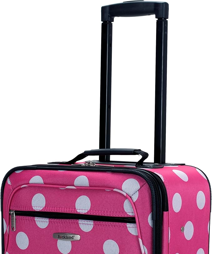 Rockland Fashion Softside 2 Piece Luggage Set, Expandable, (14" Tote/19" Upright), Pink Dot