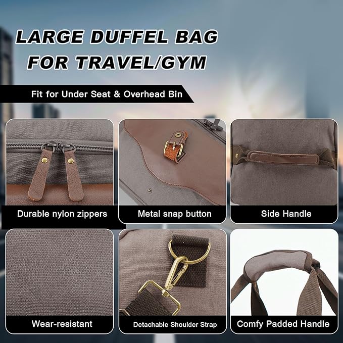 22L Lightweight Travel Duffle Bag - Approved Under Seat Carry-On, Multi-Pocket Weekender Gym Bag with Adjustable Straps, Unisex Overnight Bag for Men & Women (Gray)