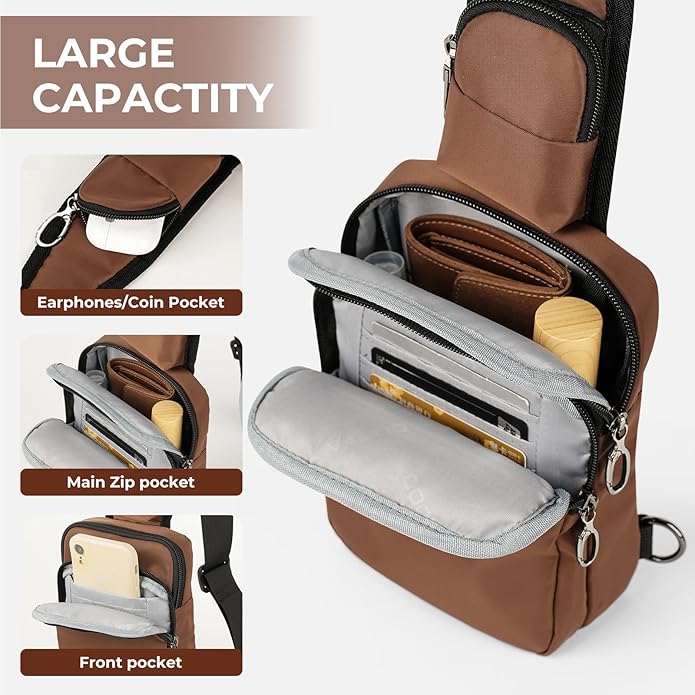 BROADREAM Sling Bag, Crossbody Bag with Anti-Theft Lock Zipper, RFID Blocking & Water Resistant for Travel Work Sport