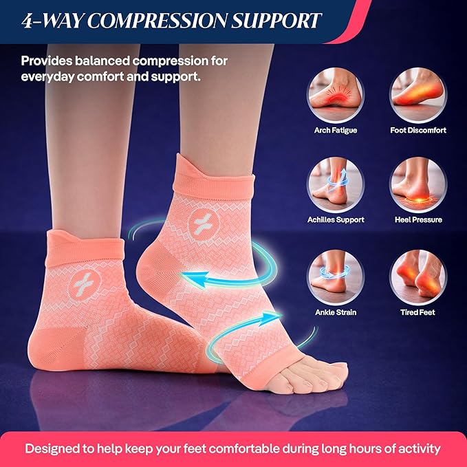 COOLMATE Ankle Support Light Compression Socks for Women and Men, Toeless Arch Support Sleeve for Running, Walking, Workout