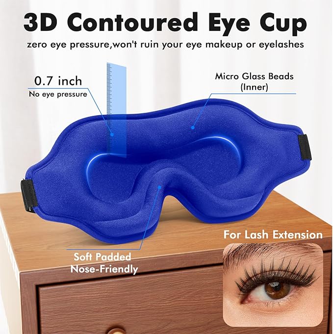 Sleep Eye Mask for Men Women, Weighted Sleeping Mask for Side Sleeper, Travel Blackout Night Blindfold Eye Shade Cover with Adjustable Strap (Sapphire, 4.6oz)