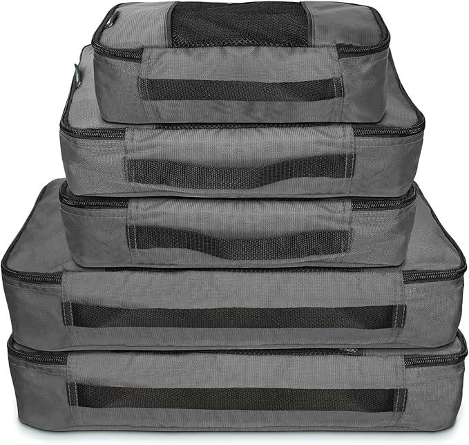 Travel Wise Packing Cubes for Travel - 5 Piece Set with Pattern Design, Lightweight Ripstop Nylon Luggage Organizers with Mesh Panel, Small Medium Large Sizes
