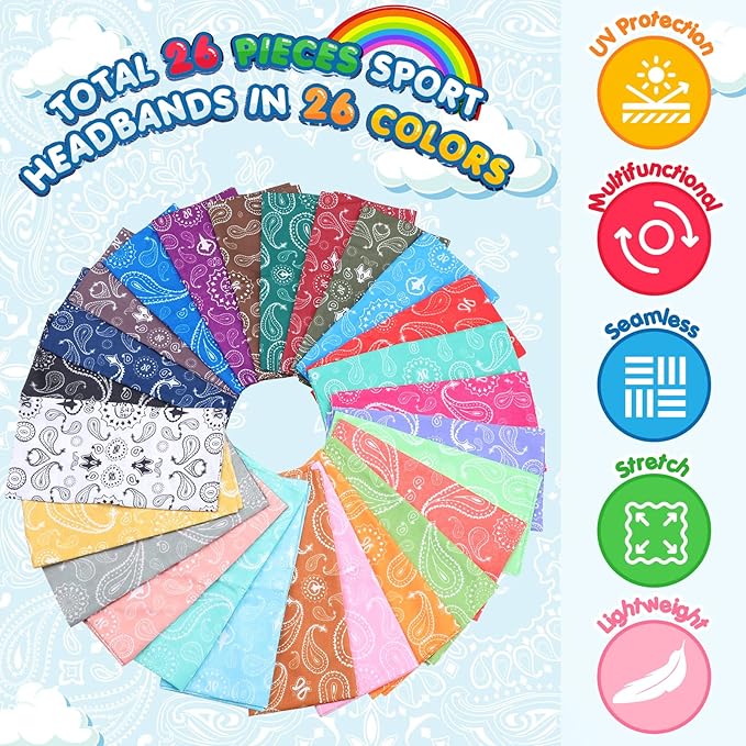 Jiuguva 26 Pcs Neck Gaiter Men Face Mask Headband Boho Head Wrap Headwear Bulk Hiking Seamless Neck Scarf Skull Bandana Women