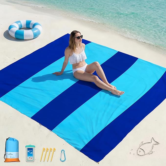 Famstar Beach Blanket Oversized Extra Large 78"X81"/10'X9',Waterproof Sandproof Beach Blanket 2-8 Adults Lightweight Durable for Travel Camping Hiking Picnic