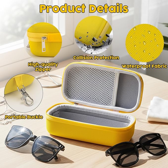 Double Eyeglasses Case,Hard Shell Glasses Case Travel Sunglasses Organizer with Adjustable Slot & Clip for Men Women