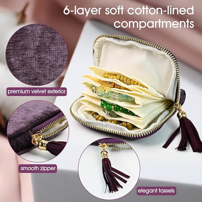 Portable Ring Keychain Holder for Gym and Travel - Jewelry Holder for Sports Bag, Compact Ring Earring Necklace Storage Case (Elegant Purple)