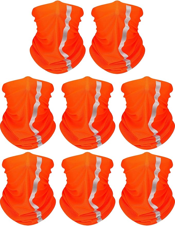 SATINIOR 8 Pcs Neck Gaiter Face Mask, Reflective Summer UV Protection Cooling Scarf Neon Breathable Bandana for Men Women