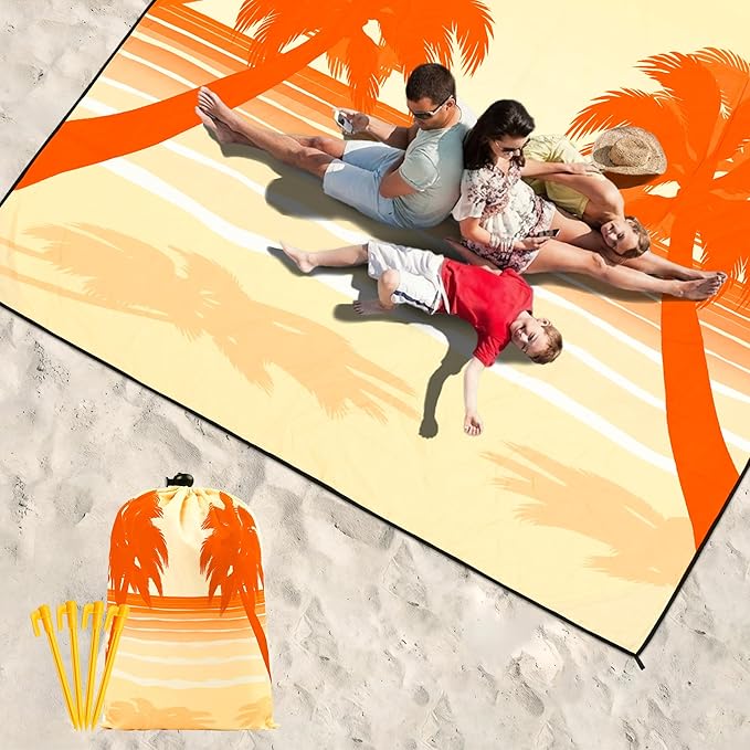 WIWIGO Beach Blanket Waterproof Sandproof Beach Mat 79" X 83"/10'x9'for 2-8 Adults Quick Drying Outdoor Picnic Mat Beach Accessories for Travel, Camping, Hiking